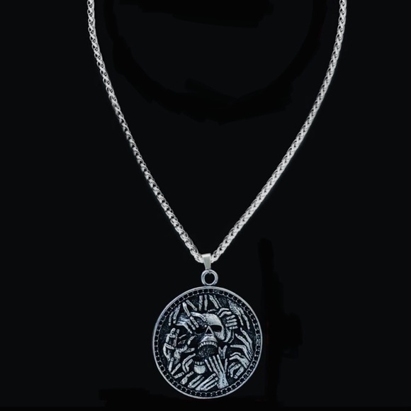 “Undead” Skull Skeleton Zombie Hands Creepy Spooky Medallion Goth Punk Necklace - Picture 3 of 5